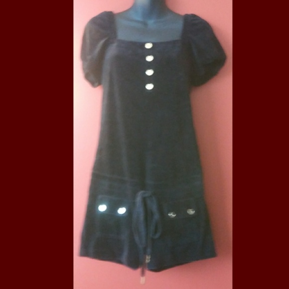 Juicy Couture Pants - Juicy Couture Velvety Black Romper, Gold Trim